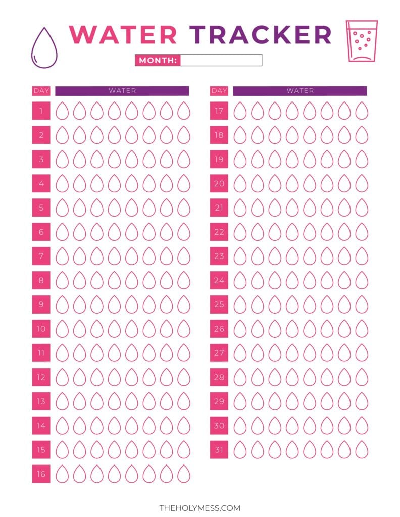 free printable water tracker for health